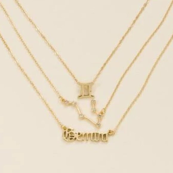 3pc Gemini Zodiac Golden Necklace - Picture 2 of 2